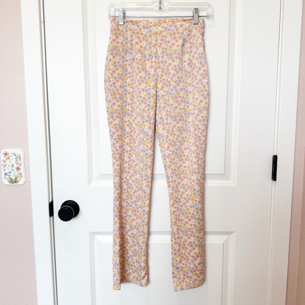 Zara Womens Satin Flare Pants Size Small Festival Hippie Disco Pastel Florals
